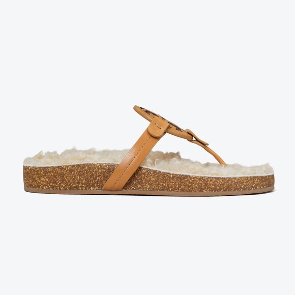 Tory Burch MILLER CLOUD Cork Shearling Sandals Flats - Picture 7 of 8